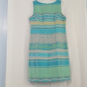 Chetta B Sleeveless Blue and Green Dress Sz 12